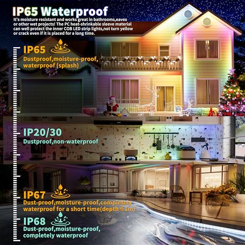 Image of PAUTIX IP65 Waterproof RGB Smart IC COB LED Strip Light Addressable 16.4ft /5m,24V Color Flowing Strip Light Multicolor Flexible Tape Lights for TV,Room,Party DIY Decoration(Without Controller&Adapter)