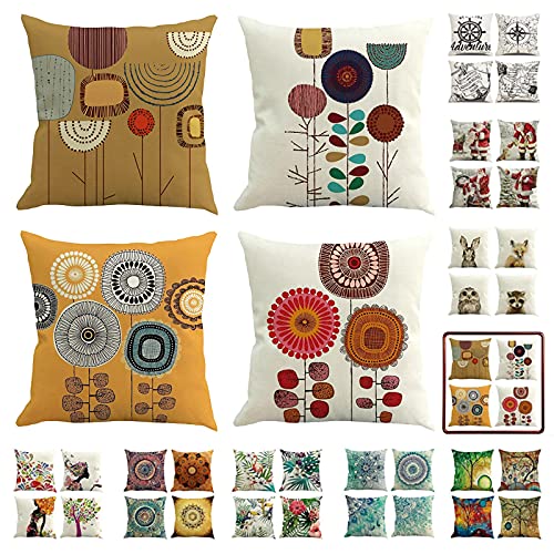 CALIYO Kissenhülle 50x50 cm 4er Set, Kissenbezug Leinenlook für Zierkissen Dekokissen Sofakissen Couchkissen, Kissenbezüge schwarz Bedruckt Adventure Schatzsuche Cover