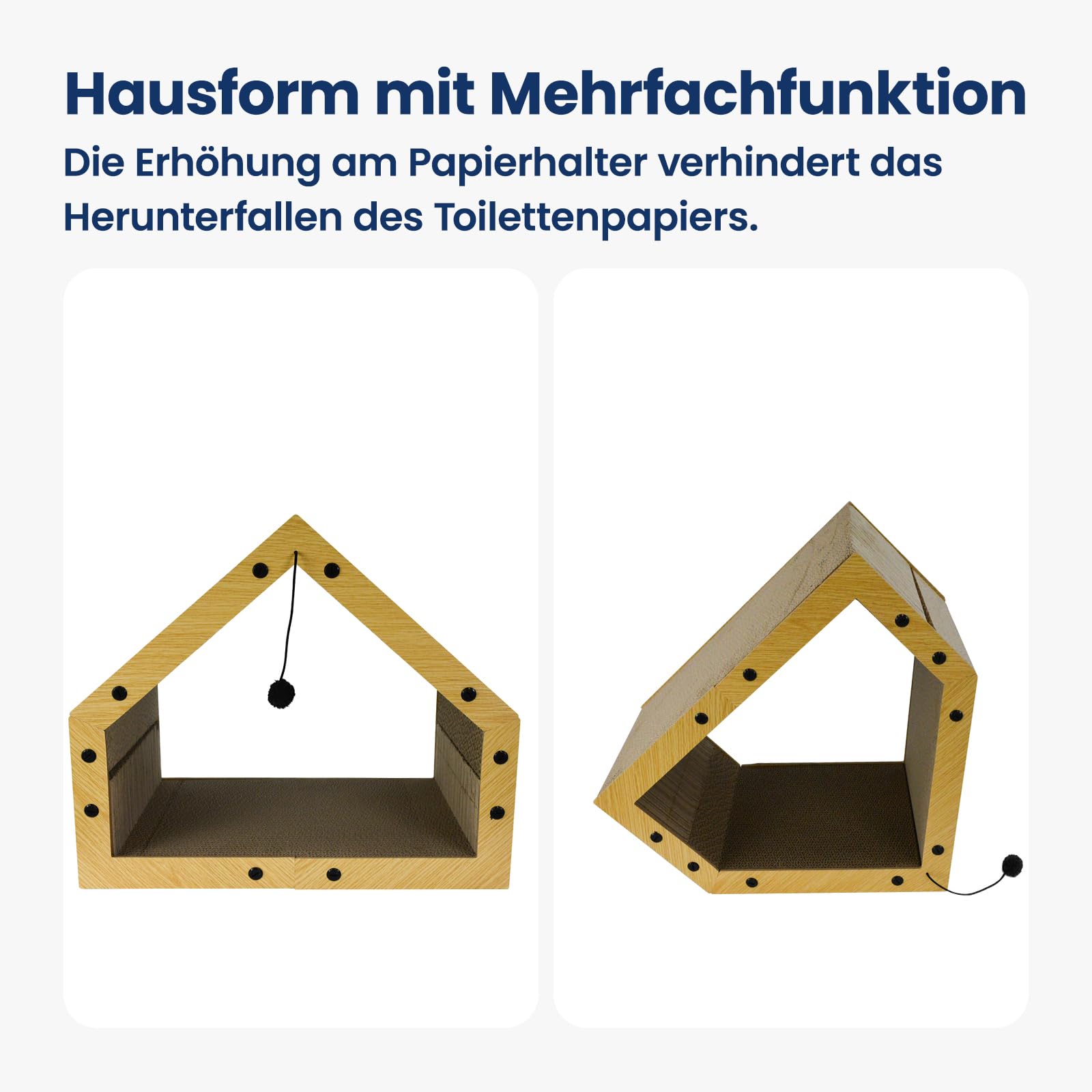 Kratzpappe für Katzen Groß XXL mit Ball, Hausform Kratzbretter Katze, Betten, Kratzspielzeug & Kratzmöbel aus Hochwertiger Wellpapier, 40x30x40cm