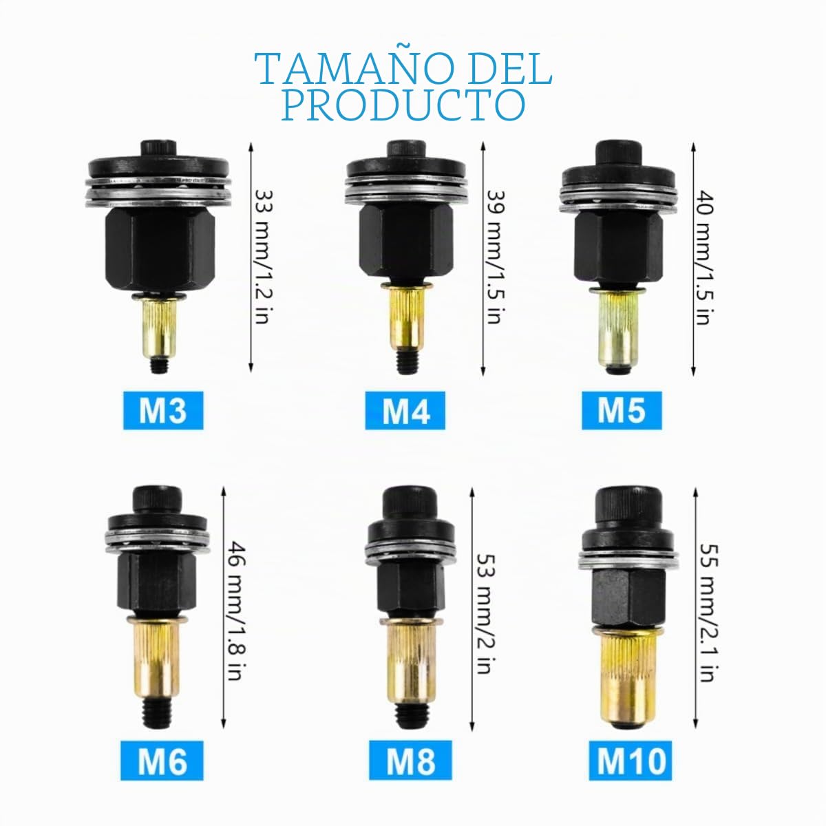 SQLJYU 6 Piezas Kit de Remachadora de Tuercas, Tuercas Remachables, para M3, M4, M5, M6, M8, M10 Remachadora para Taladro de Herramienta de Remache Manual, Remachadora de Tuercas Accessori