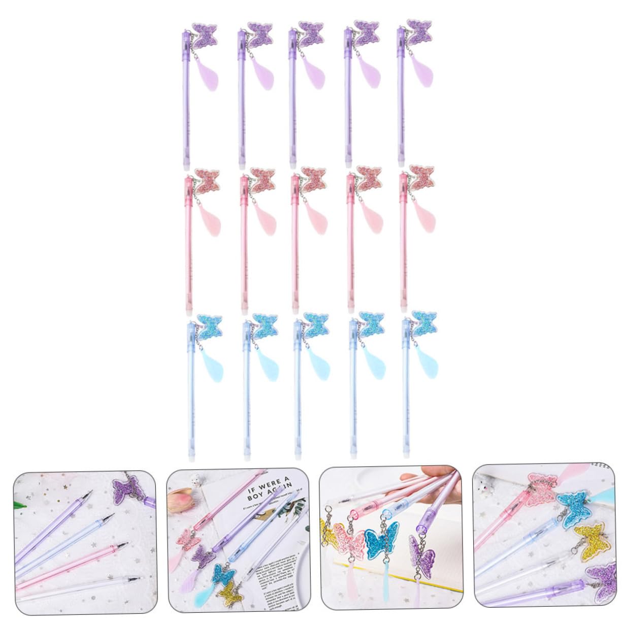 NUOBESTY Lot de 2 Stylos Gel à Pointe Fine avec Pendentif pour Écriture Et Dessin Couleurs Assorties 15 Pièces