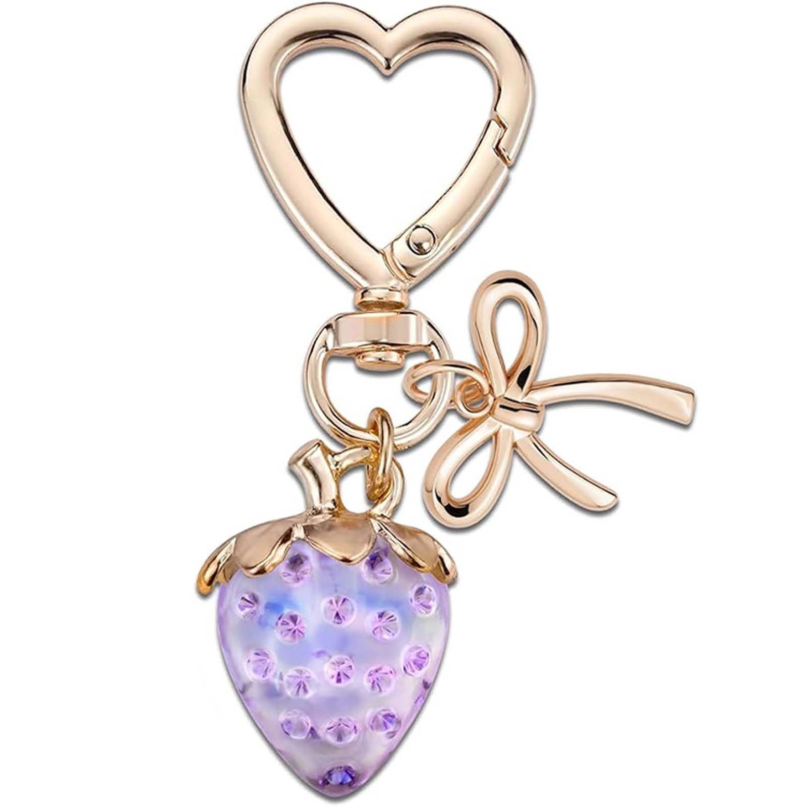 Glimbely Strawberry Keychain Cute Strawberry Bag Purse Charms with Bowknot Pendant Purse Handbags Car Keys Accessories for Women (Purple)