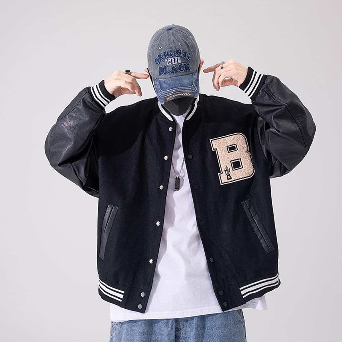 Mens Varsity College Jacket Baseball Bomber Jacket Vintage Sweatshirt Casual Unisex Streetwear Coats with Patch - Image 3