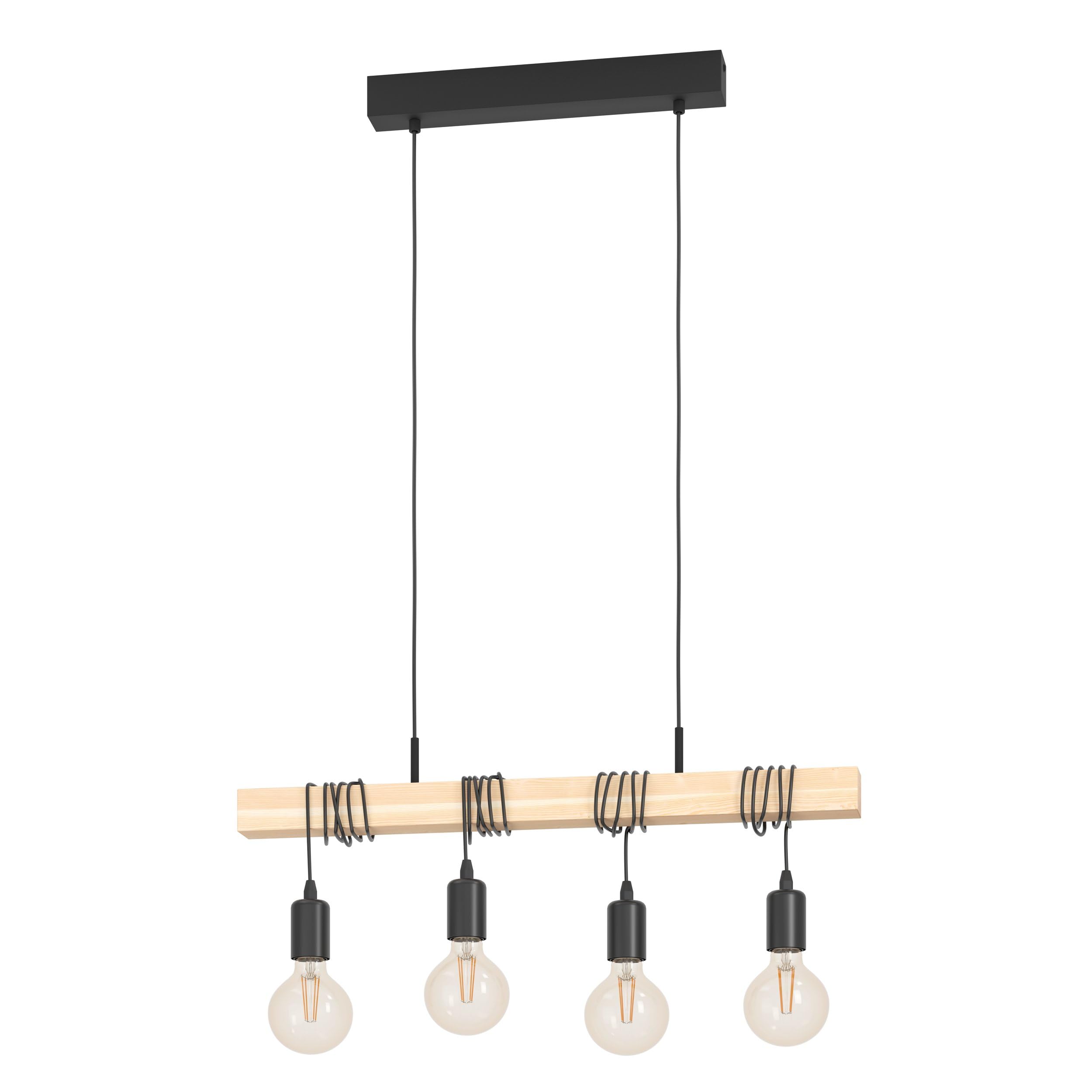 EGLO LED Hängelampe Townshend, 4-flammige Vintage Pendelleuchte über | Esstisch, Deckenlampe hängend im Industrial Design, Esszimmerlampe aus hellem Holz und Stahl, FSC, inkl. E27 Leuchtmittel