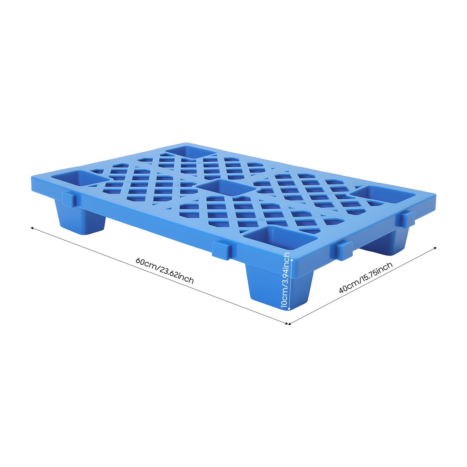 6 paletas de plástico, 60 x 40 x 10 cm, paletas industriales con estructura de rejilla, conexión a presión, capacidad de carga de 100 kg, paletas para sótano, garaje, supermercado (azul)
