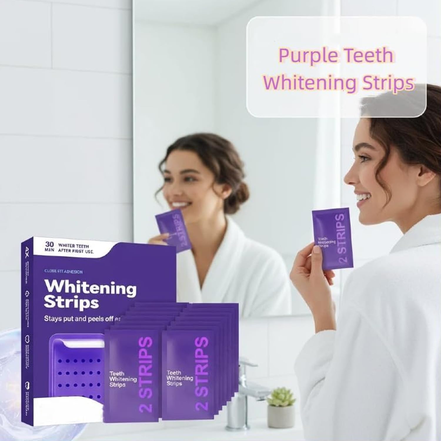 14 Pcs Purple Teeth Whitening Strips, Effectively Removes Surface Stains & Natural Shine,Fit for Daily Use, Enamel Safe,Comfortable Wear — view 7