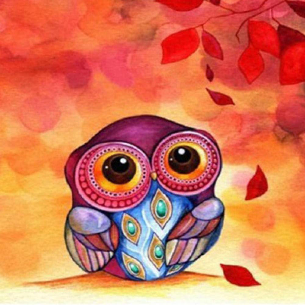 Kit Peinture Diamant 5D Grand Hibou aux Yeux Écarquillés - Broderie Mosaïque Carrée 40x40 cm
