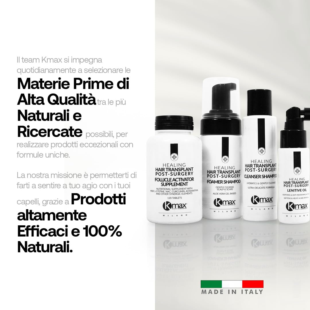 Kmax Healing Hair Transplant Post Surgery Kit - Shampoo Post Trapianto Capelli, Schiuma Dopo Trapianto capello, Olio Idratante Integratore