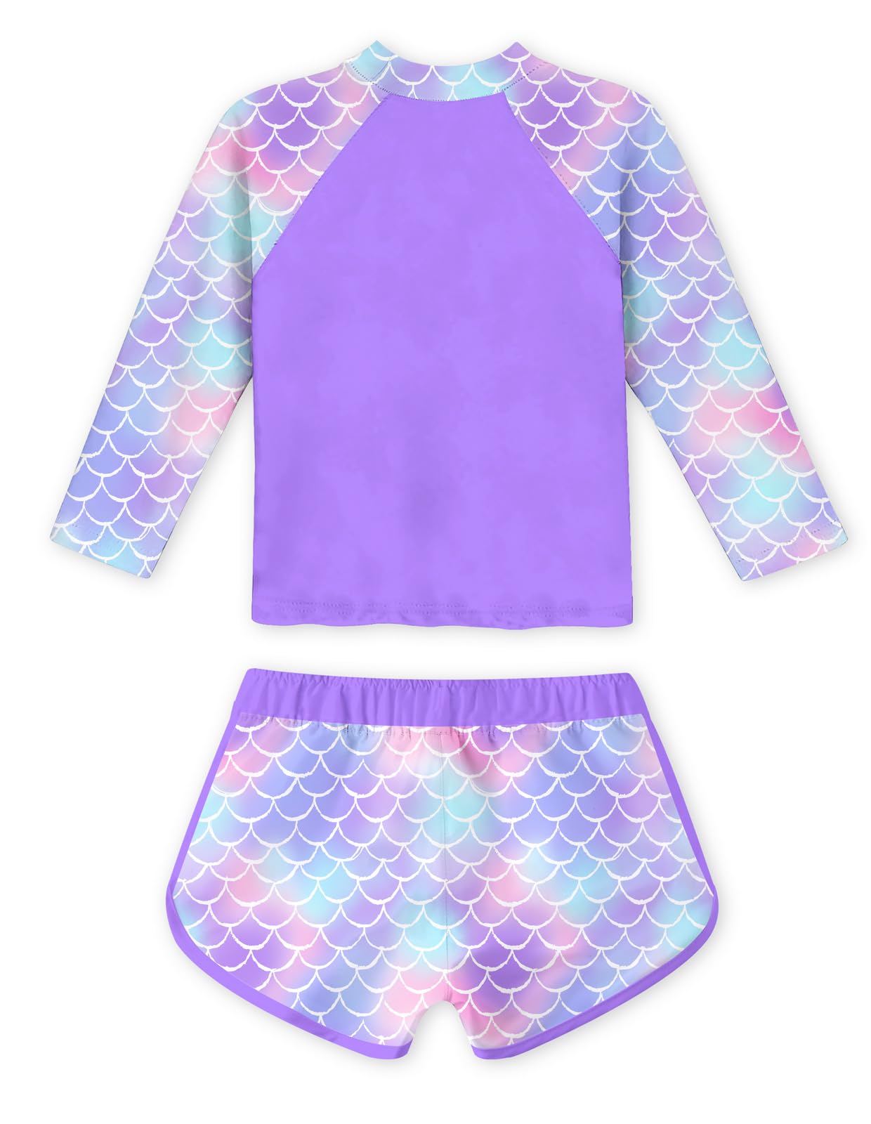 5 6 Years Old Girl's Long Sleeve Rash Guard Little Girl Mermaid Swimwear with Shorts 2 Pieces Swimsuit for Girls 5/6 Soft Sun Protection Rashguard Purple Bathing Suits for Kids Stretch Beach Suit