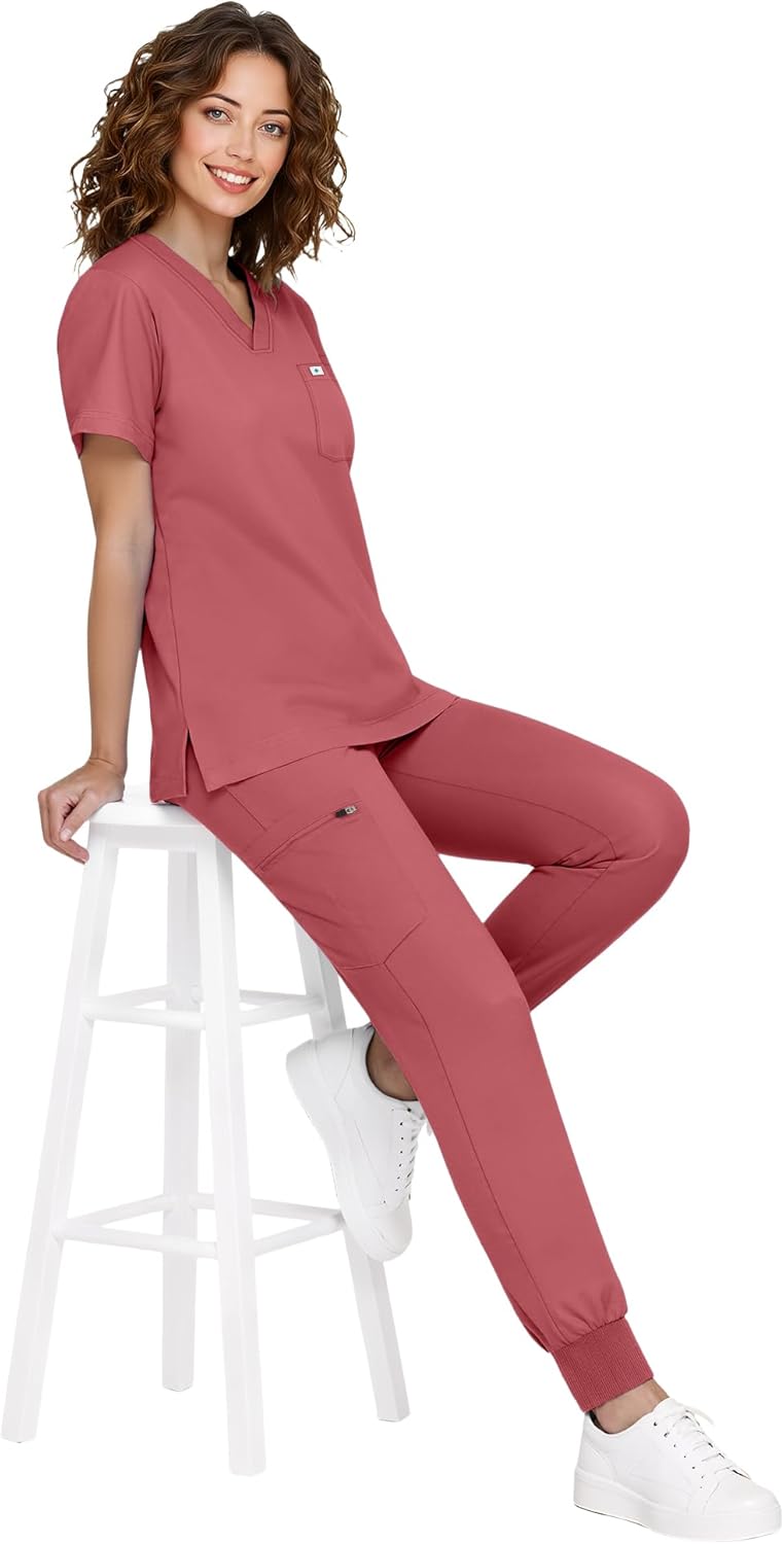 Scrubs for Women Medical Scrubs Set - V-Neck Top & Jogger Pants with 5 Pockets, Soft Stretch Woven fabric,Side splits - Image 9