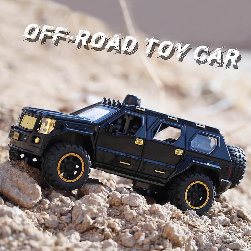 Image of Kids Model 1:24 Pattong Die Cast Metal Car Pull Back Action Opening Doors with Realistic Engine Sound Lights Toy Car Gift for Boys - Black