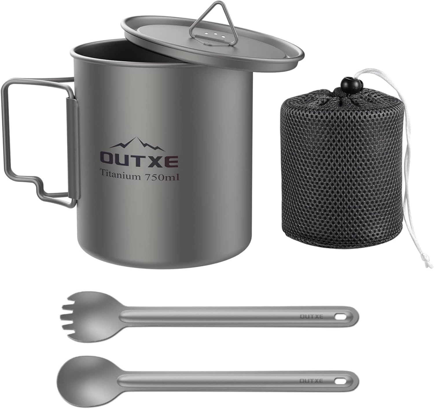 OUTXE Titanium Long Handle Spork and Spoon, 8.7Inch Soup