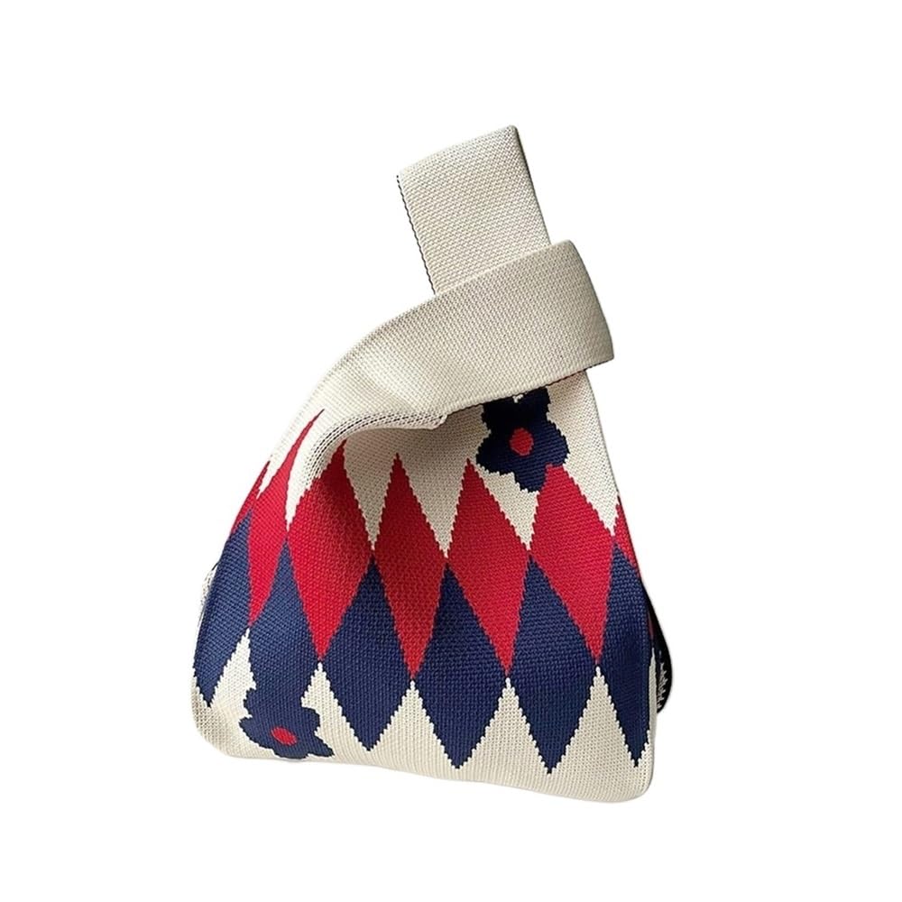 Dziane torebki Torba na nadgarstek, damska torebka z dzianiny paskiem kwiatowy nadruk wielokolorowy 20x35cm(White)