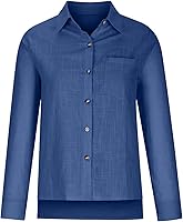 Vista 3 de Camisas de lino para mujer, con botones, blusas de gasa casuales y elegantes, cómodas, ligeras, de manga larga, camisetas de otoño
