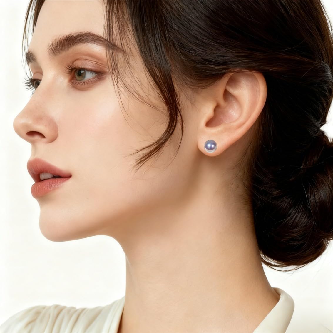 8, 10, 12mm Grey Tone of Silvery and Purple Pinkish Luster Faux Pearl S925 Silver Stud Earrings | Hypoallergenic Rich Radiance Round Pearl Minimalist Studs | Luxury Timeless Earrings for Ladies Daily Wear & Gift - Image 2