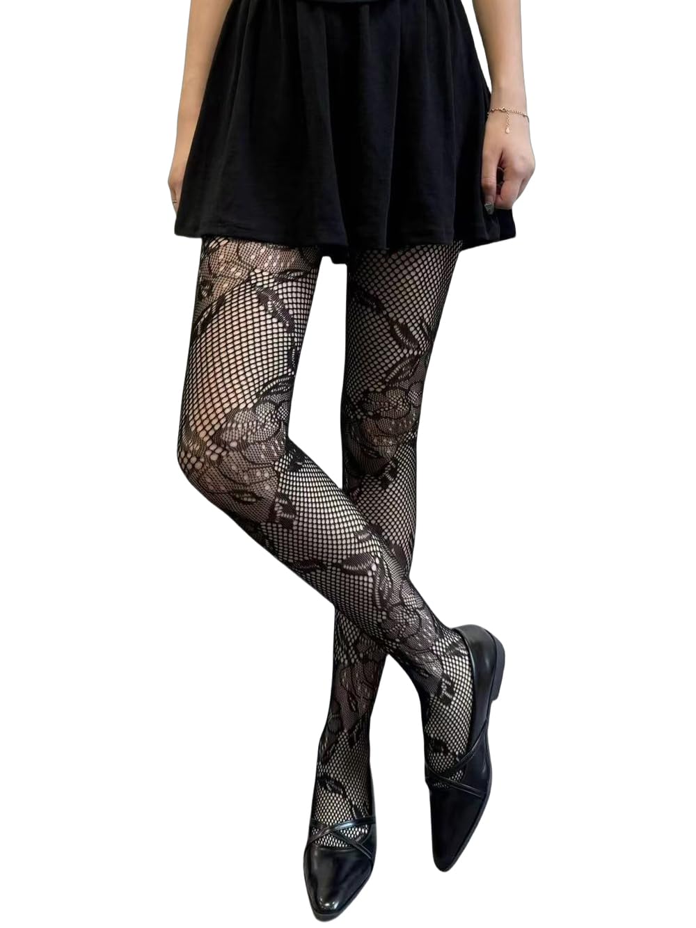 Mrotrida Women's Floral Footless Tights Vintage No Toes Fishnet Leggings Stockings Sheer Foral Pattern Lace Mesh Pants