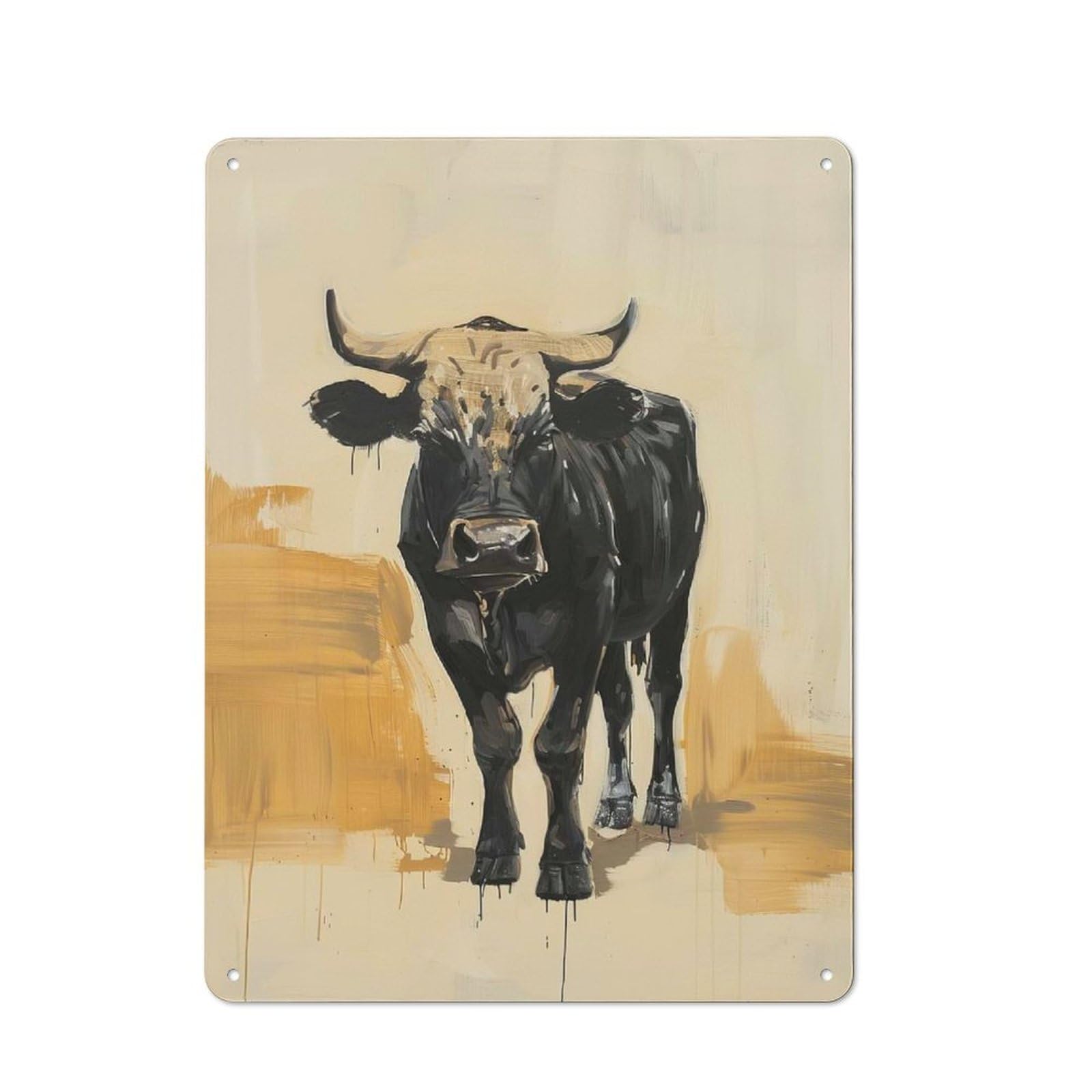 Junmoney Black Bull Painting Metal Plaque 40X30cm With For Pub Or Café, Rustic Decor, For Pub Decor Enthusiasts