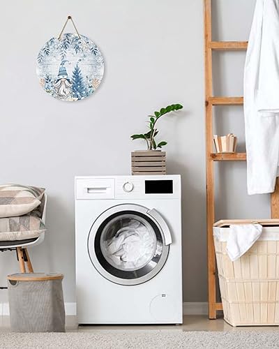 Miniatura 8 de Seasonal Front Door Welcome Sign, Merry Christmas Tree Gnomes Poinsettia Berry Eucalyptus Leaves Vintage Round Wood Wreaths Wall Hanging Sign for