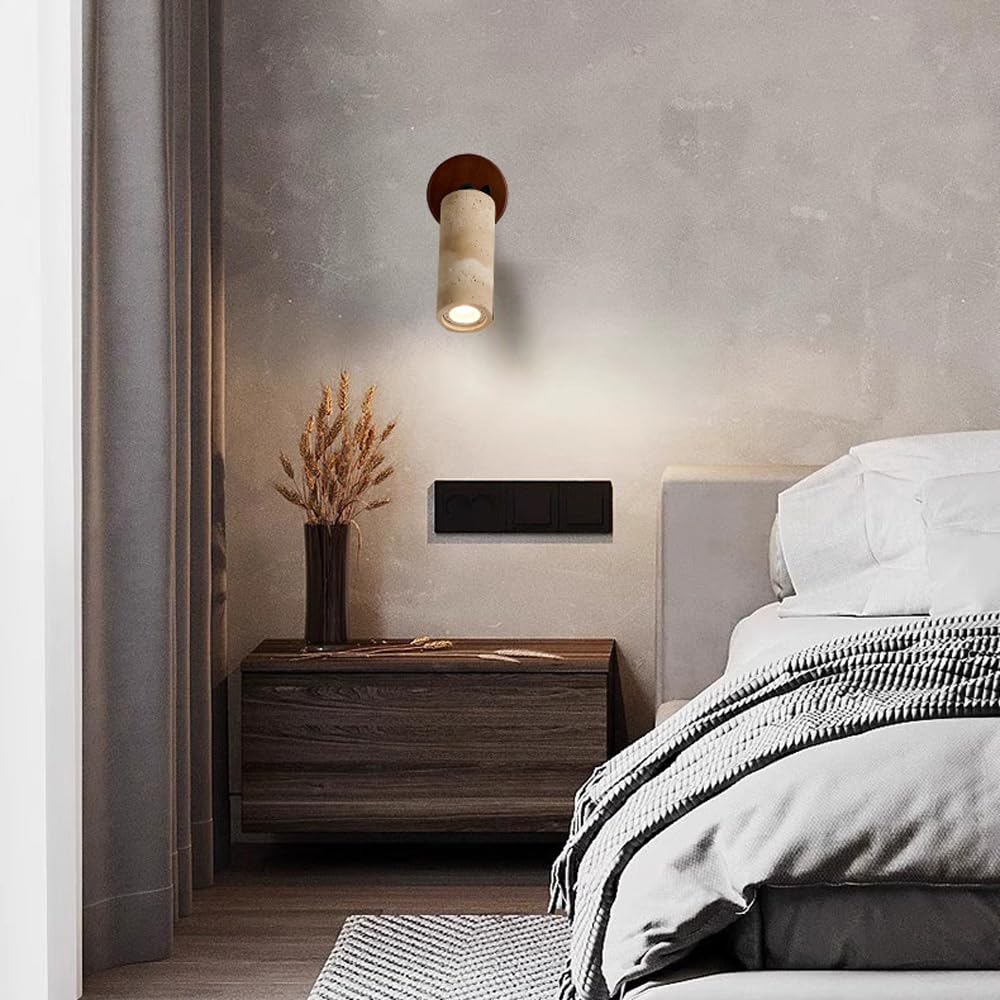 Nordic Industrial Style Yellow Travertine Wall Light, E26 Source Flush Mount Lamp, Single Head Minimalist Sconce, Living Room Corridor Bedside Mounted Fixtures