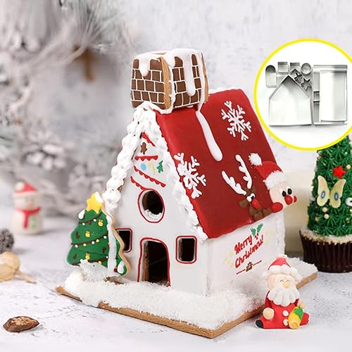 Miniatura 2 de 10 piezas de cortador de galletas de casa de jengibre, juego de cortadores de galletas de acero inoxidable 3D, moldes pequeños para hornear, molde