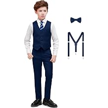 Boys Suit 5-Piece & 4-Piece Vest Set for Kids with Suspenders | Adjustable Waist Kids Tuxedo for Toddler to Teen, Church Events,Birthday Party, Wedding, Communion, Graduation