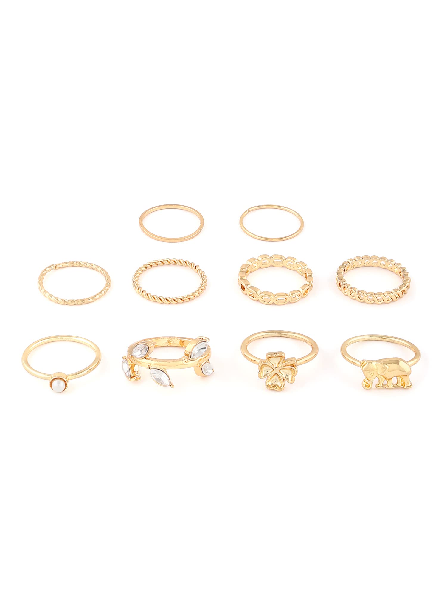 Set Of 10 Gold Tone Contemporary Classy Stackable Rings For Women-Zpfk13683