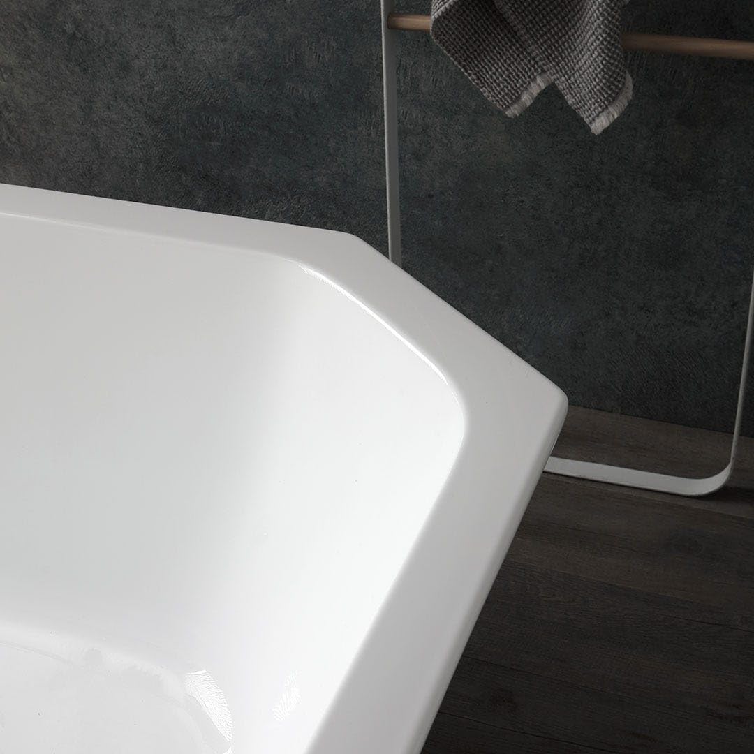 Kiamami Valentina Bañera Central acrílica Octogonal Blanca Betty | 161 x 74 x 56 cm (largo x ancho x alto), orificio de rebosadero, desagüe incluido, diseño moderno para baño