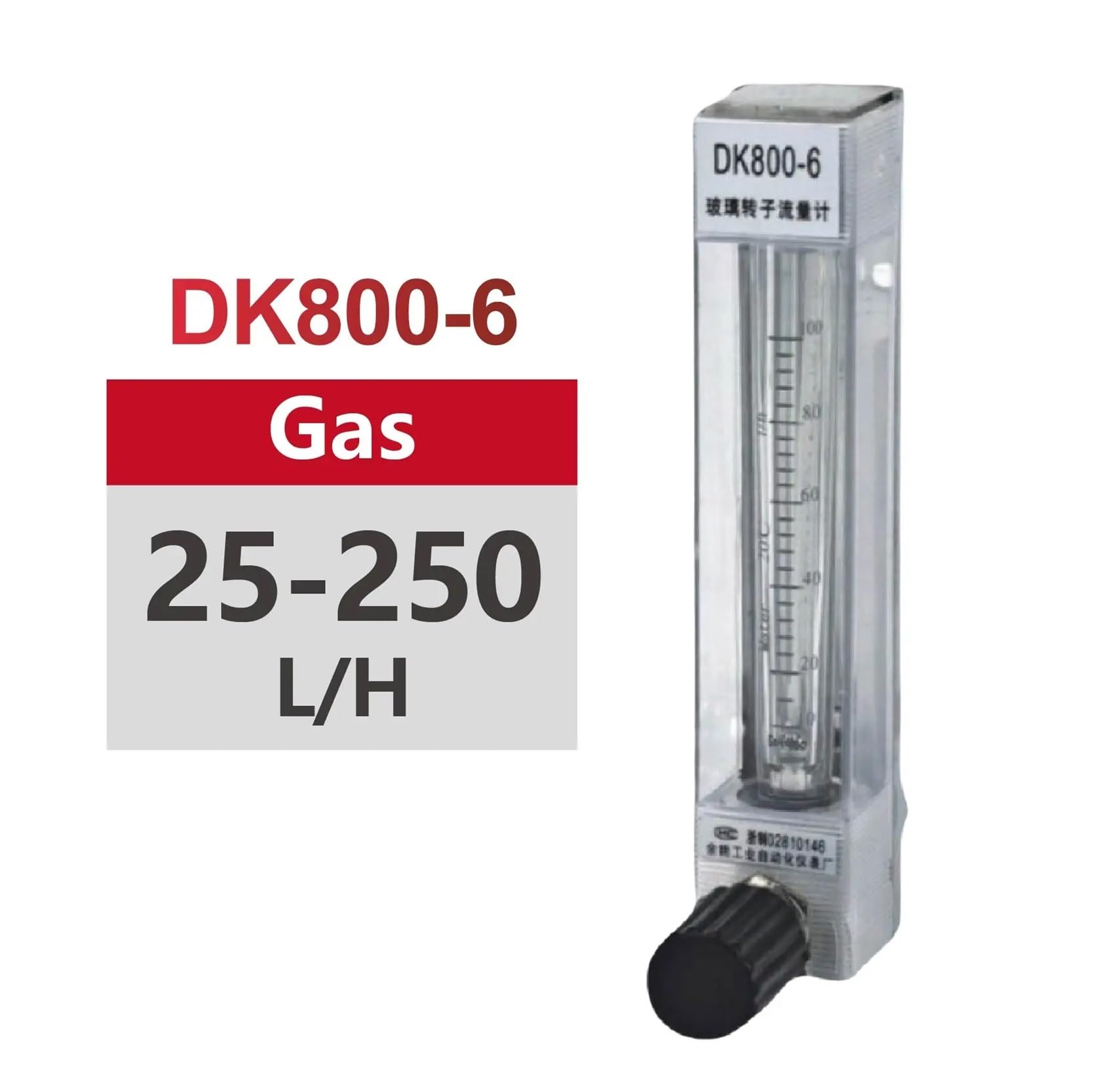 Caudalímetro rotámetro de Tubo de Vidrio DK800-6 Caudalímetro de Gas de área Variable for Aire, oxígeno y nitrógeno Caudalímetro Industrial de Tipo Flotador(25-250L-H)