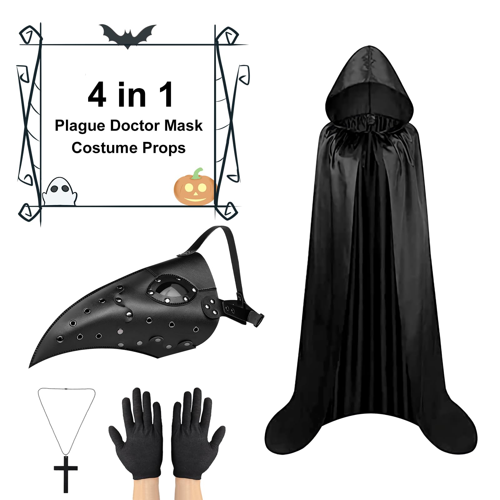 Lifreer Long Nose Beak Mask, Halloween Plague Doctor Mask, Plague Doctor Costume, Halloween Beak Mask with Cloak - Image 4