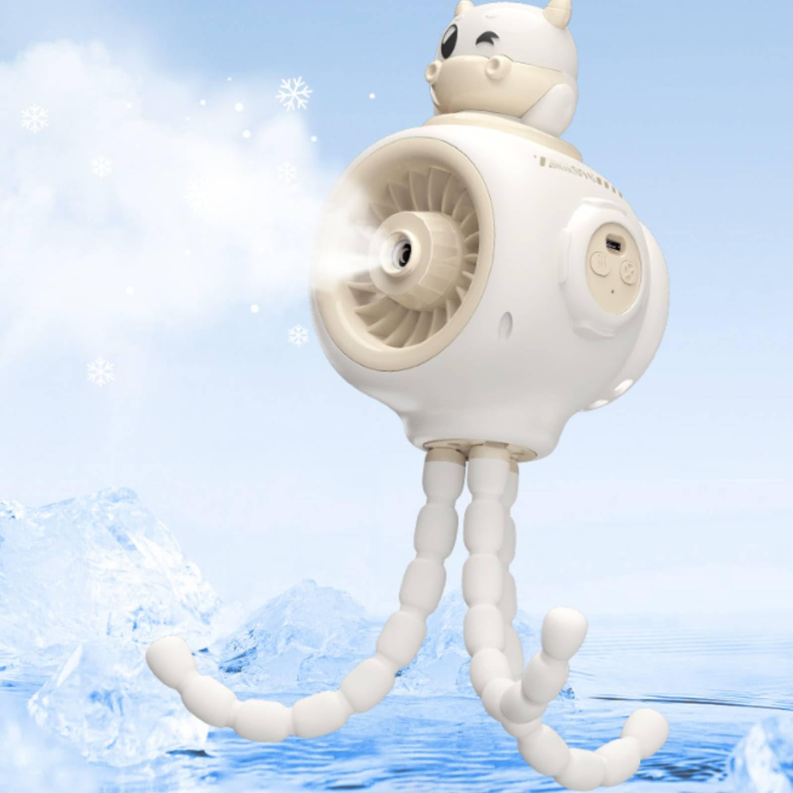 Mini Ventilateur avec Trépied Flexible Compact Ventilateur Vaporisateur Rafraîchissant 3 Vitesses pour Bébés, Poussette