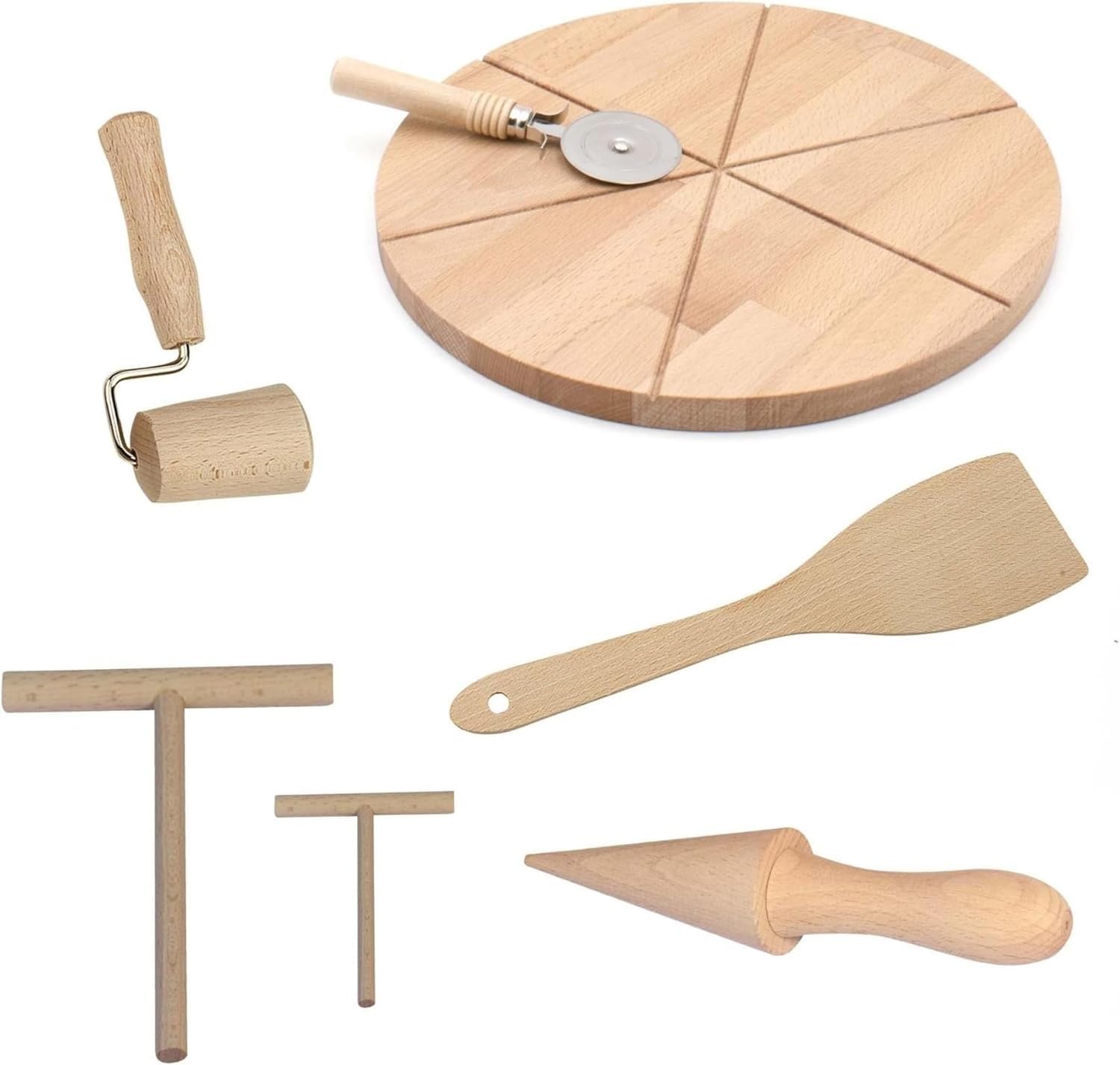 Bisetti - Set per pizza e crepe, grande, in legno