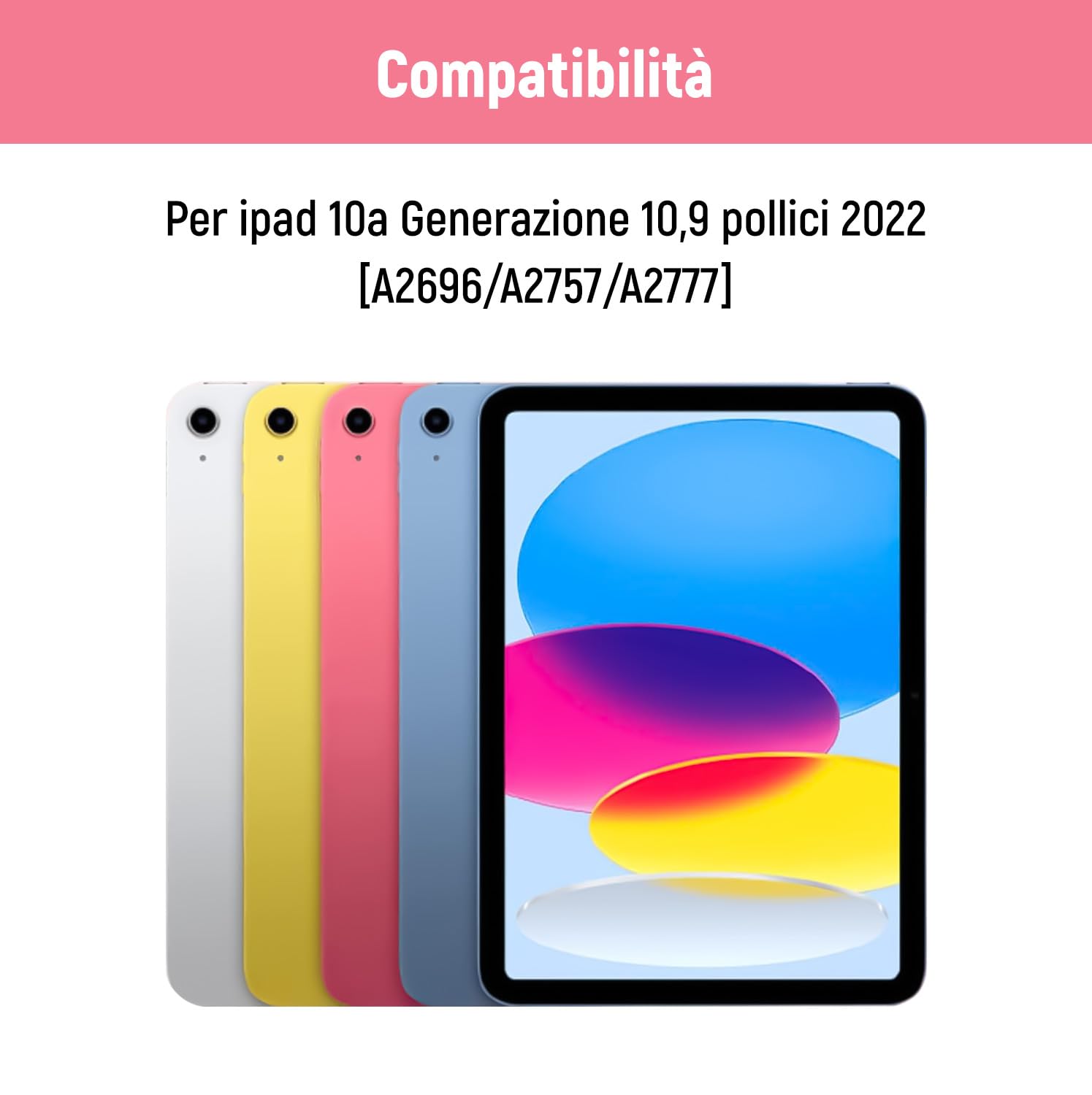 Lielax Tastiera Custodia per iPad 10a Generazione 10.9“2022, Italiano QWERTY Rimovibile Bluetooth Tastiera per ipad 10 Generazione, Custodia con Supporto Pencil per iPad 10 Gen 2022, Rosa