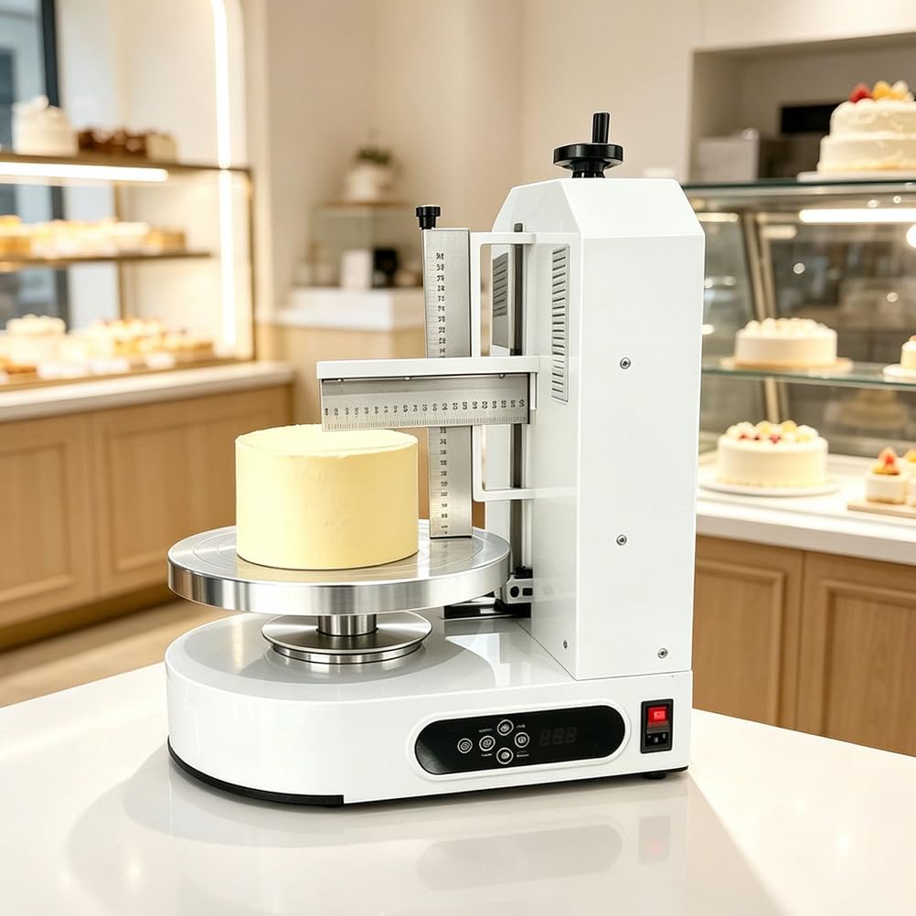 Biała automatyczna maszyna do lukrowania ciasta, komercyjny sprzęt do pieczenia i rozsiewania śmietany do ciast piekarniczych 4-12 cali
