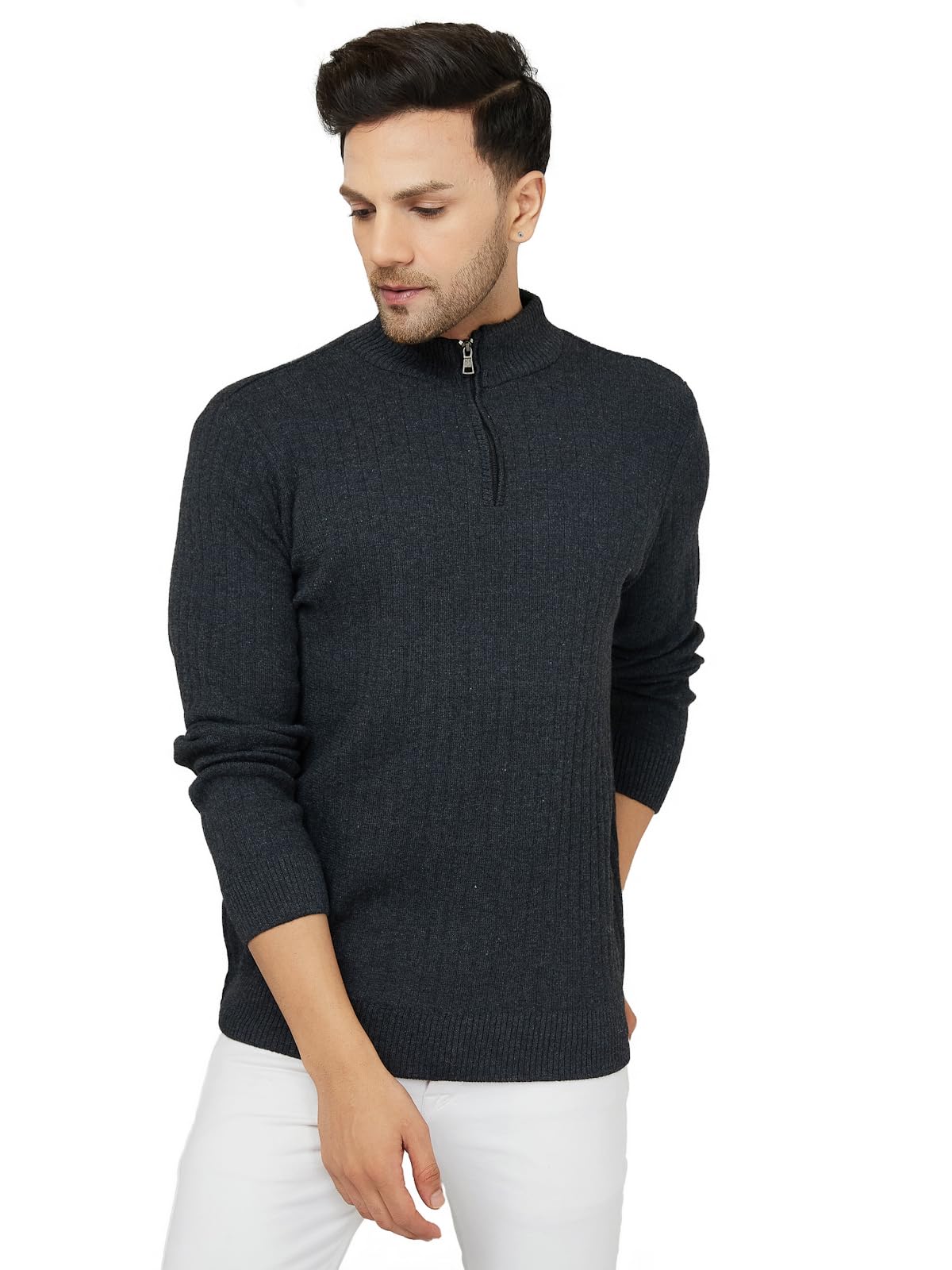 KvetooMen High Neck Zipper Full Sleeve Woolen Winter Sweater