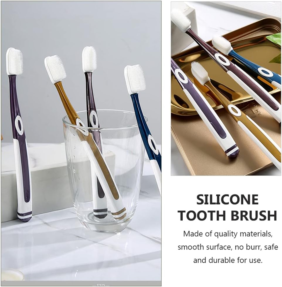 Healifty Silicone Toothbrush, Soft Bristles Manual Brush 4 Pack for Adults image 3