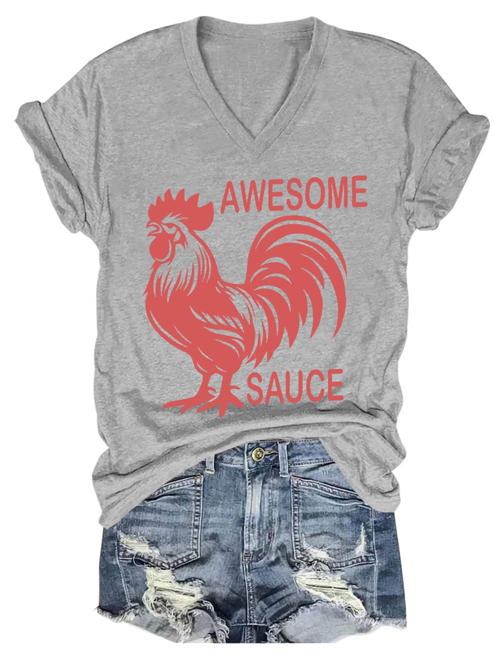 Awesome Sauce Shirt Awesome Sauce with Picture of Rooster T-Shirt Funny Graphic Tees Unisex V Neck Shirt