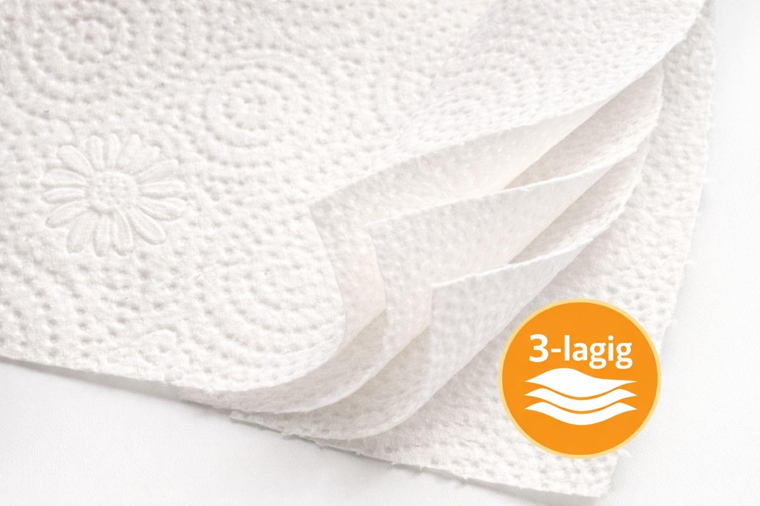 Comfy Küchenrolle 3-lagig – 32 Rollen (8×4), 50 Blatt pro Rolle, hochweiß & reißfest – Premium Küchenpapier