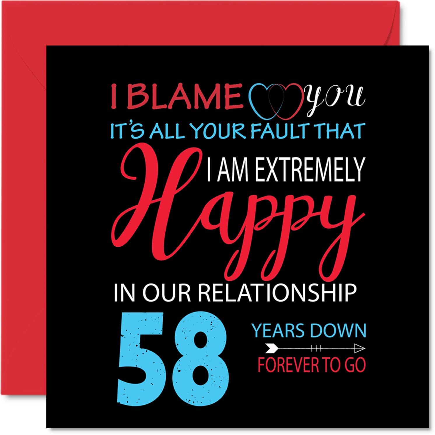 Funny 58th Anniversary Card for Husband Wife - Your Fault I'm Extremely Happy - Happy 58th Wedding Anniversary Card for Partner, 145mm Greeting Cards Anniversaries