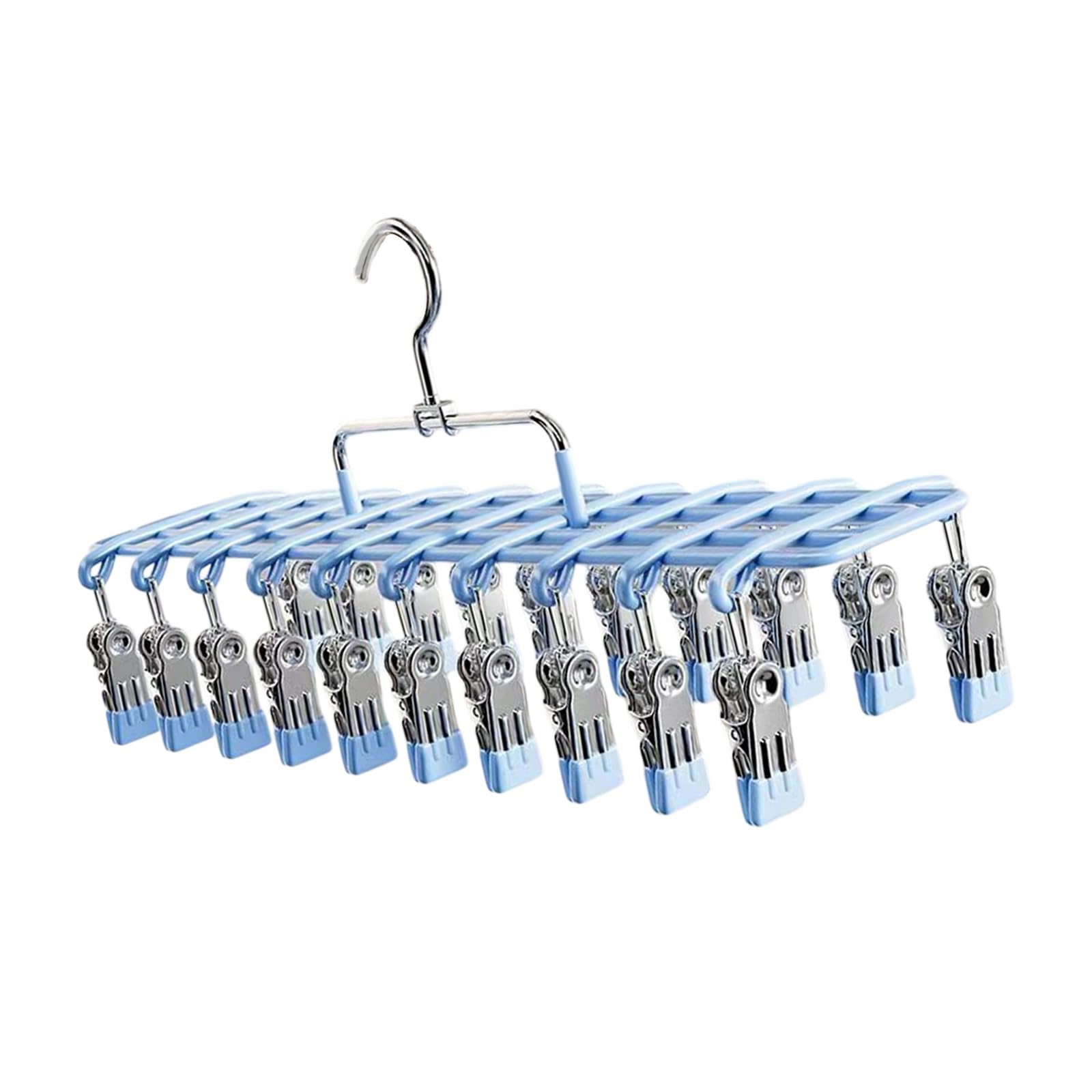 20 Clip Laundry Drying Hanger with Coated Clips and Hook, Space Saving Sock and Underwear Dryer for Home Use Sock Drying Hanger Laundry Clip Rack Underwear Small Garment Dryer Balcony Organizer