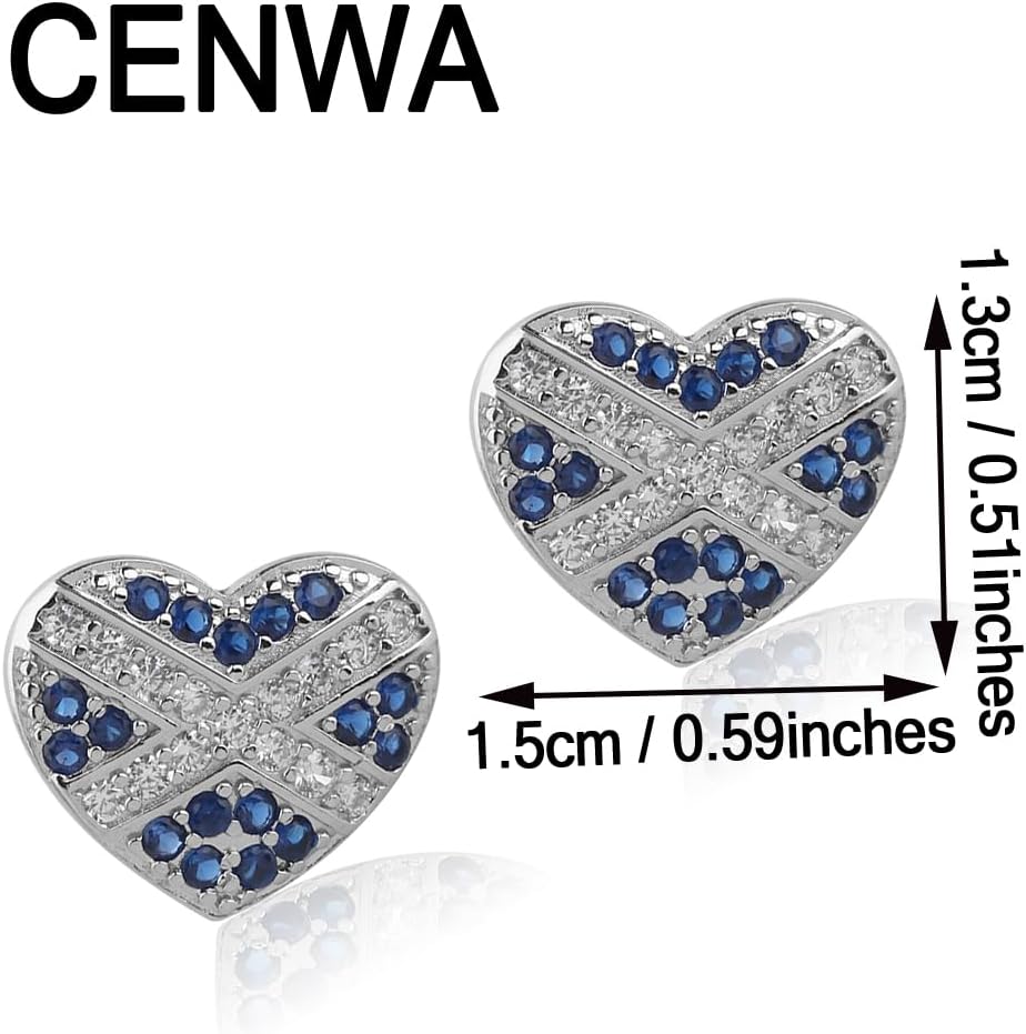 CENWA Tiny Scotland Heart Earrings Scotland Flag Heart Earrings Scottish Blue and White Cross National Flag Stud Earrings