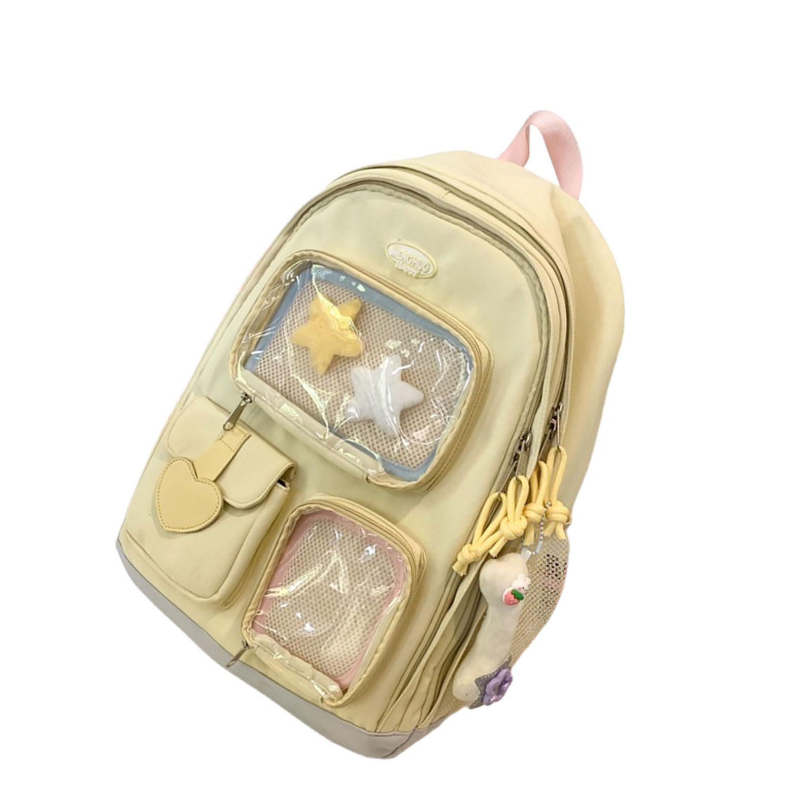 Mochila casual para la escuela con bolsillos transparentes y estética coreana juvenil 8