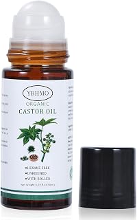 Organic Castor Oil Roll-On Glass Bottle - Cold-Pressed Hexane-Free, Certified Pure Castor Oil for Skin Care and Hair Care - 1.69 fl.oz