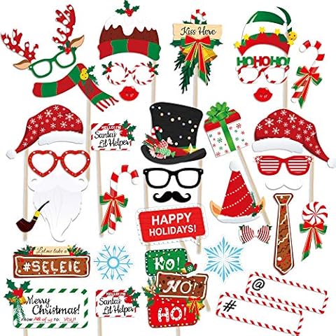 Seasons Stars SSDecor 2019 Christmas Photo Booth Props 38Pcs(Upgraded Version), Merry Christmas Party Pose Sign, Red and Green Christmas Party Supplies Decorations for Kids Adults Cover