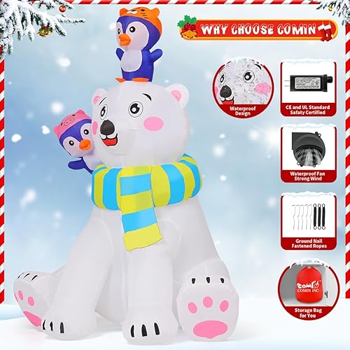 Miniatura 6 de COMIN Oso inflable de Navidad de 6 pies para decoración al aire libre, pingüino de patio con LED integrados para decoración de fiestas en