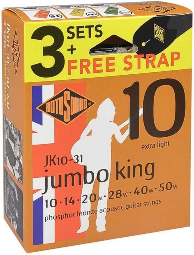 Rotosound Strings for Acoustic Guitar JUMBO KING 3 Set + Strap JK10-31-F