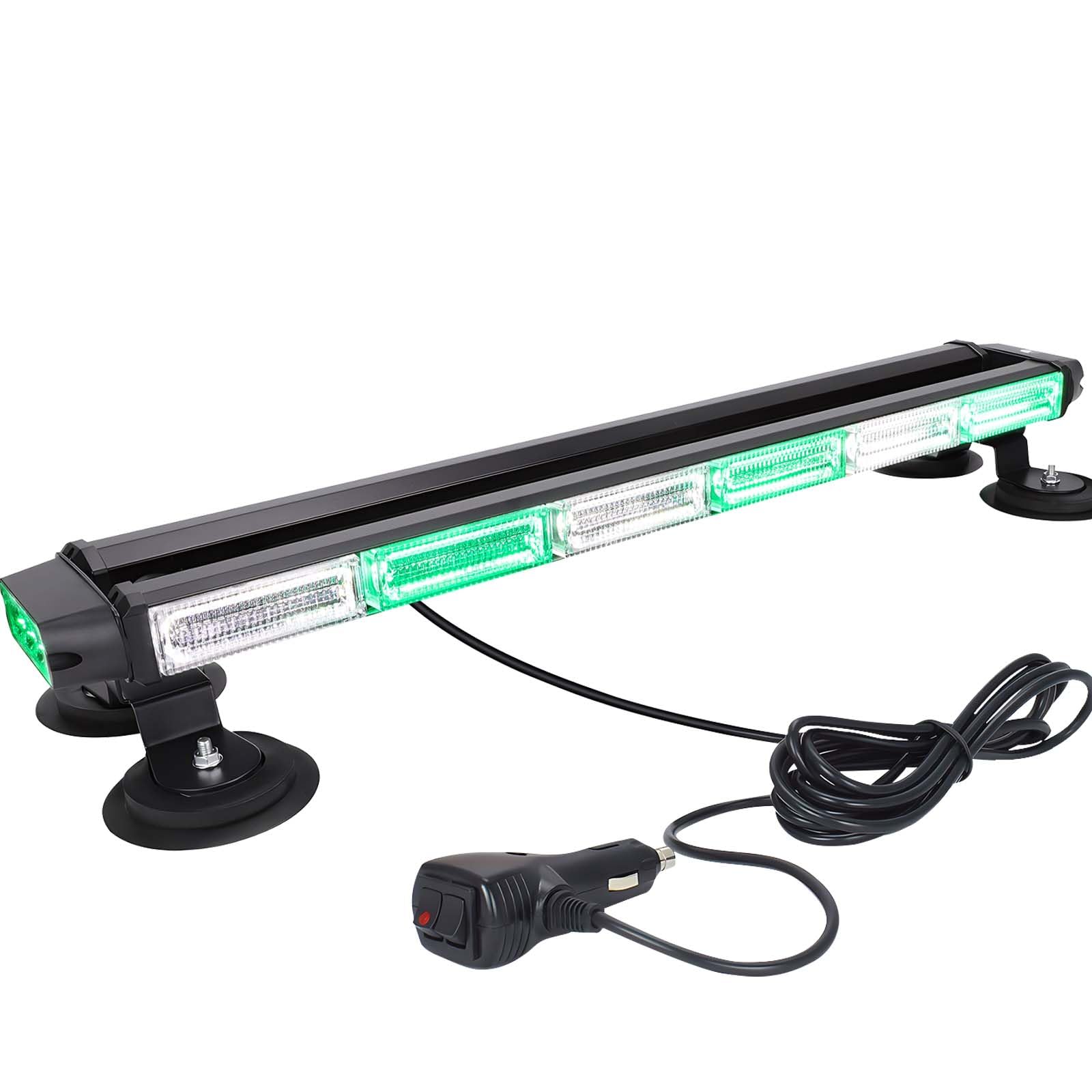 Green&White Strobe Lights - 26 Inch 12V Emergency Warning Light with Magnetic Base, 16 Flash Modes Flashing Lights Bar for Cars Vehicles