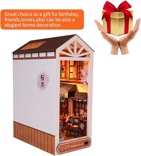 Miniatura 13 de Kit de rincón de libros, kit en miniatura de casa de muñecas, decoración de inserción de estantería, rompecabezas de madera 3D, kit en miniatura