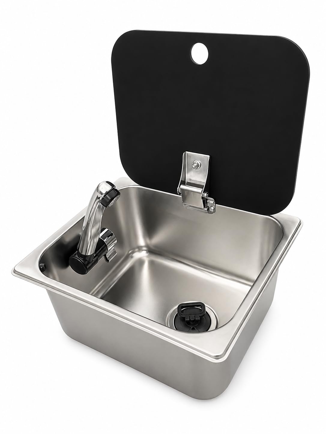KIT Fregadero Camper con Grifo 12V y Desagüe – Ideal para Kit Camper Furgoneta, Lavabo Caravana y Cocina Camper, Ideal para Muebles Camper (GRIFO EN EL LADO IZQUIERDO)
