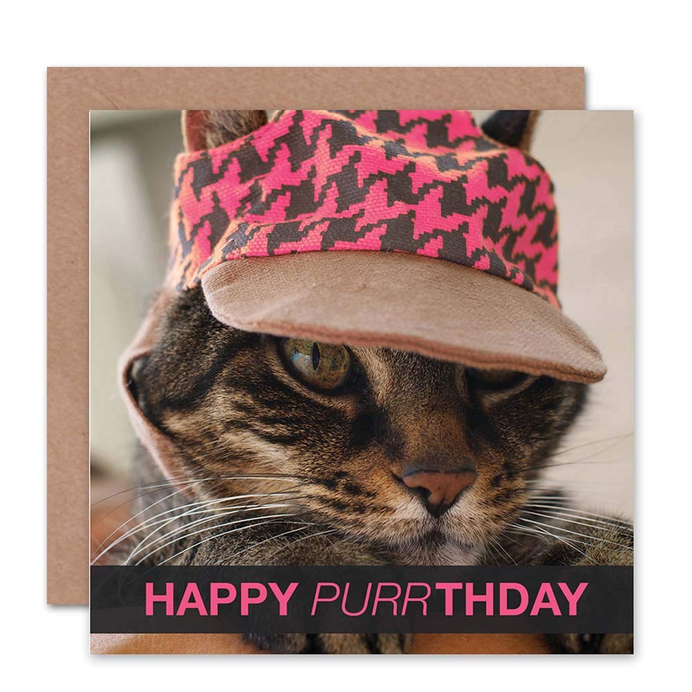 Wee Blue Coo Birthday Card - Cat Lover - Pink Hat