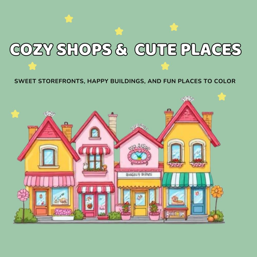 Cute Shops & Cozy Places Coloring Book: Sweet Storefronts, Happy Buildings, and Fun Places Coloring Book